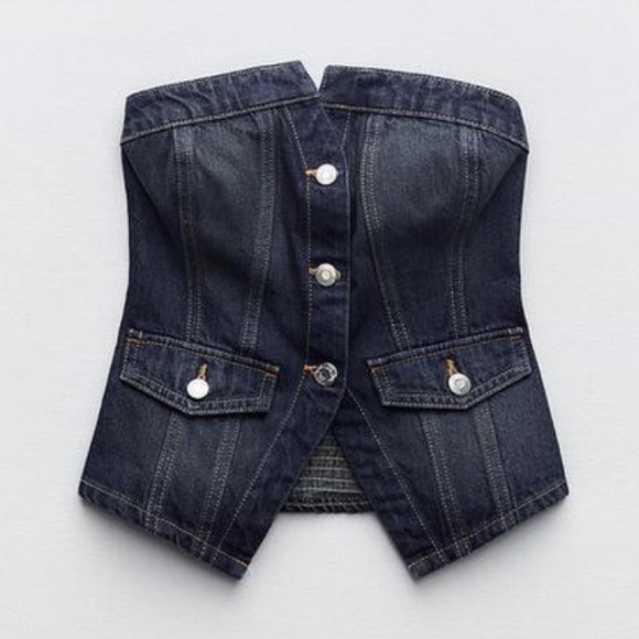 NWT ZARA Strapless TRF Denim Corset Top XS - Picture 7 of 9